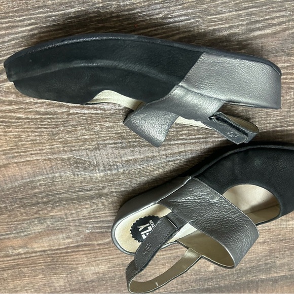 Fly London Black and Silver Wedge Slingbacks - Picture 2 of 10